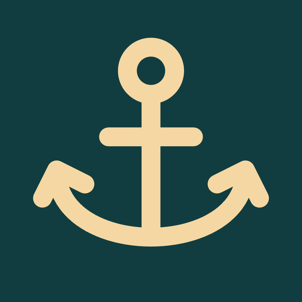 짙은 청록색 바탕에 금빛 닻이 그려진 Harbor Master 게임 아이콘