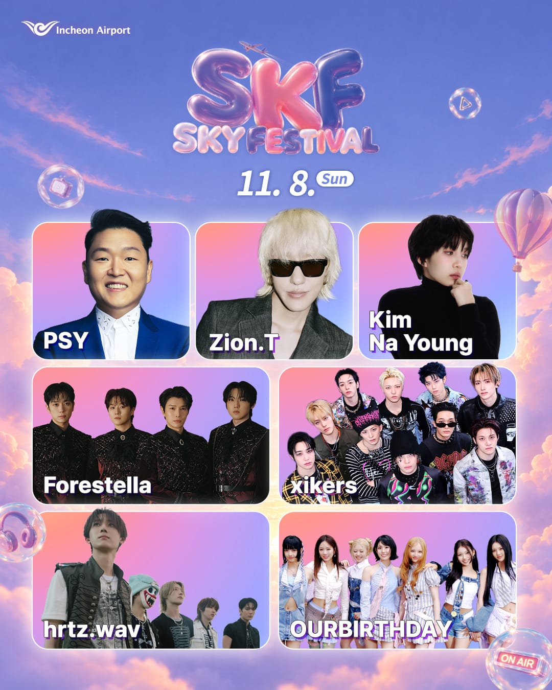 싸이·Zion.T·김나영·포레스텔라·xikers·hrtz.wav·OURBIRTHDAY가 나온 11월8일 공식 포스터