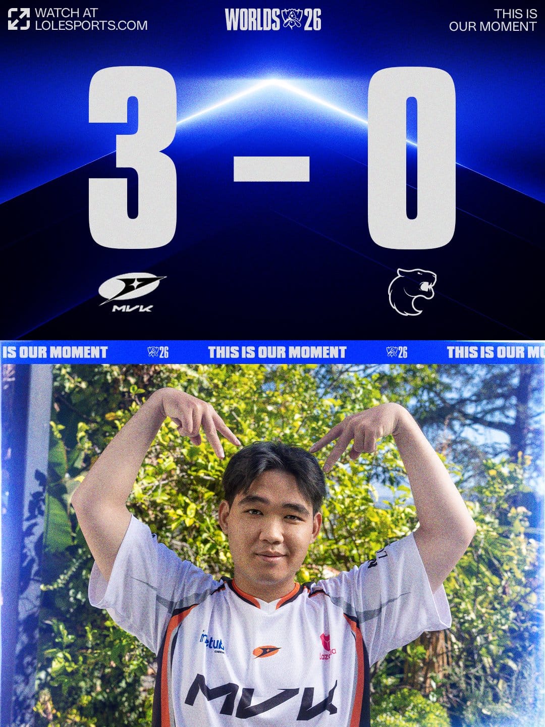 MVK3–0 FURIA 점수와 MVK 선수 사진이 실린 공식 결과 포스터