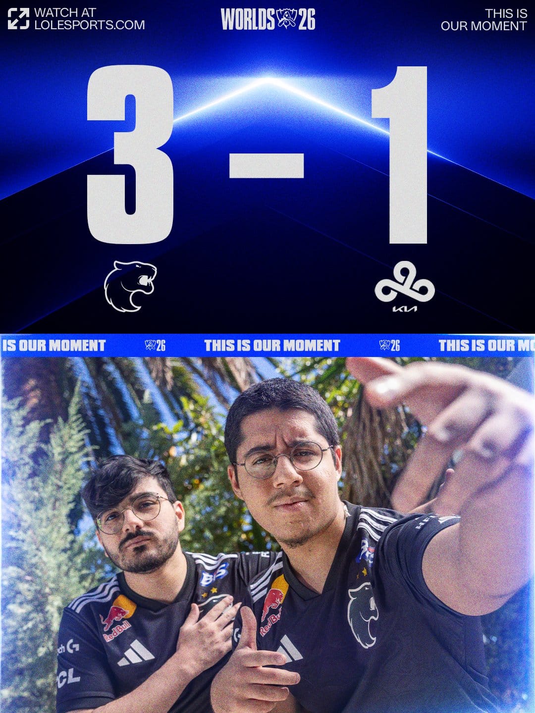 FURIA3 대 C9 1 점수와 FURIA 선수 사진이 실린 공식 완료 결과 포스터