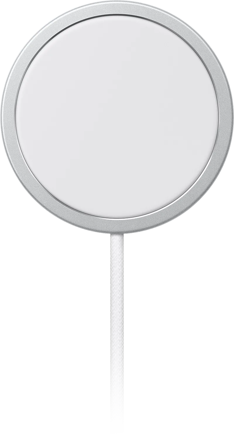 Apple 공식 MagSafe 충전기의 원형 패드와 케이블 제품 이미지